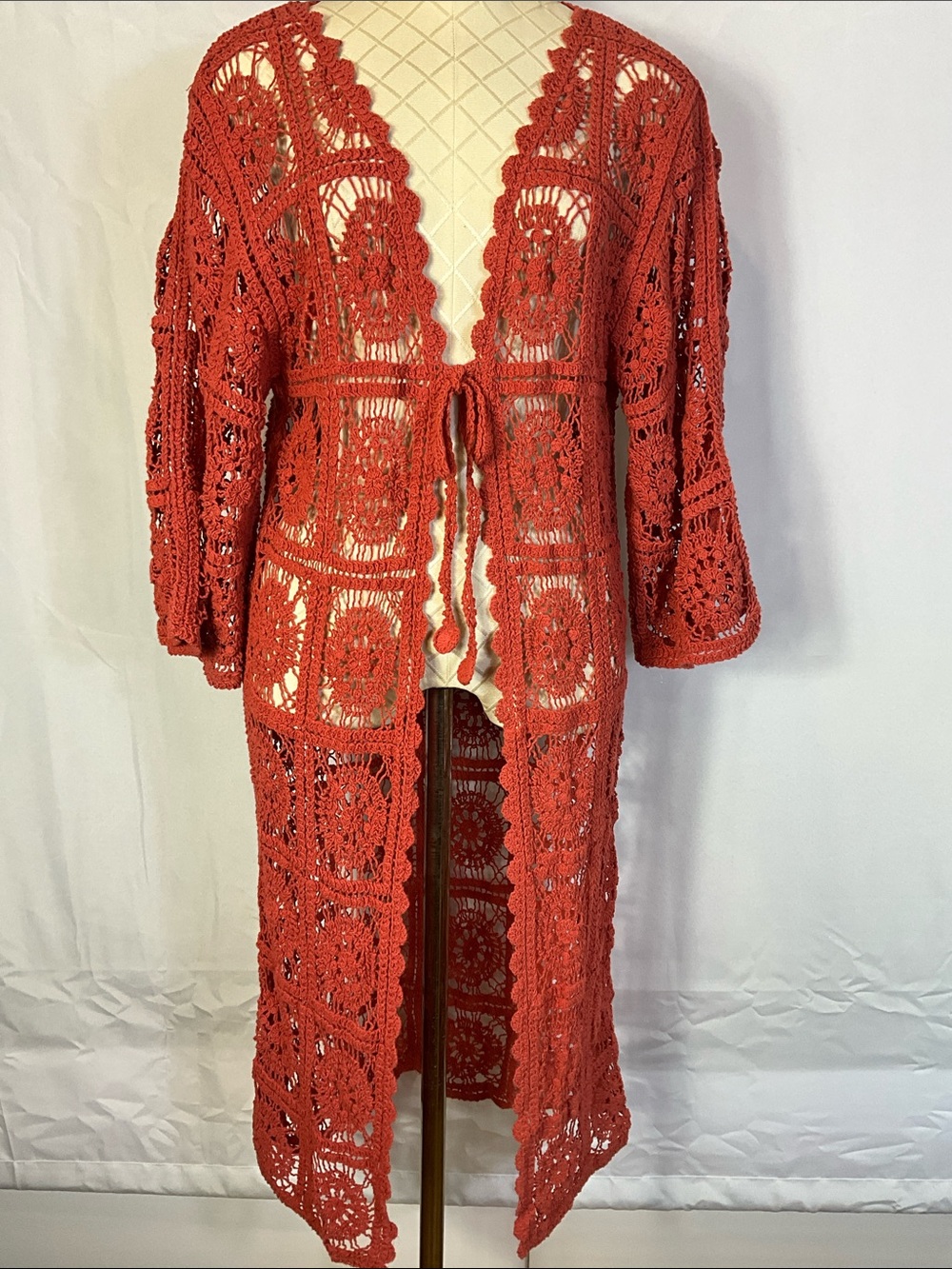 Raj For Anthropologie Crochet Long Open Cardigan Duster One Size
